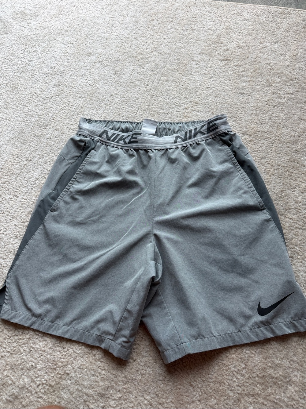 Nike Gray Athletic Training Shorts with Branded Waistband